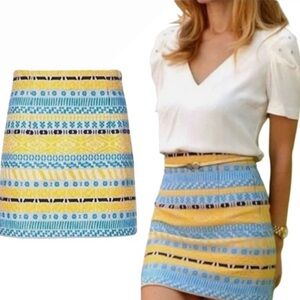 Zara Yellow Blue Gray Black Aztec Boho Patterned Mini Skirt - Size S